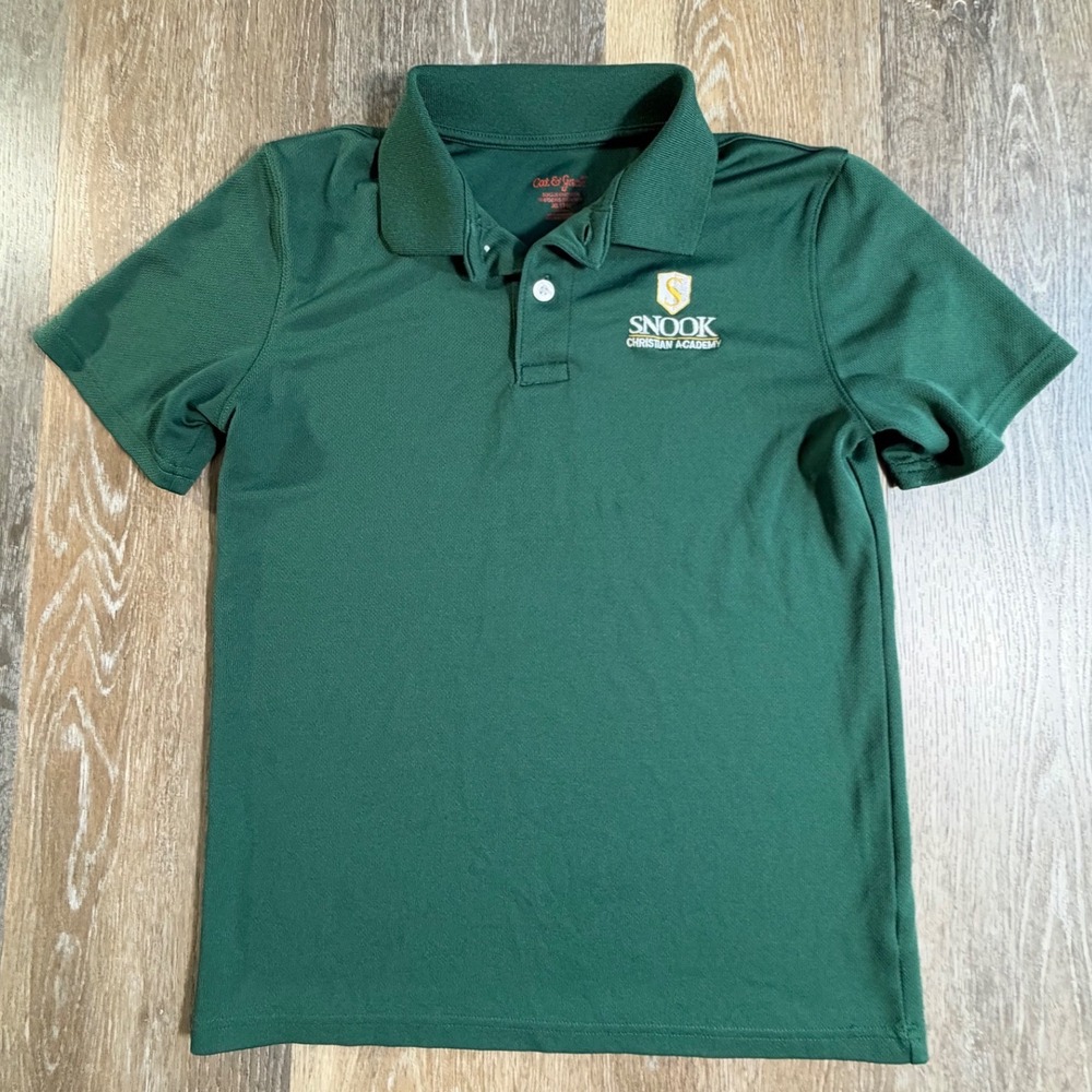 Cat & Jack Polo Shirt Kids XL 16 Green Snook Christian Academy Short Sleeve Mesh